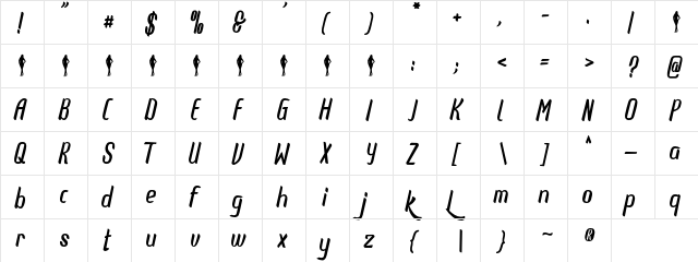 Roxeline Regular  glyph index