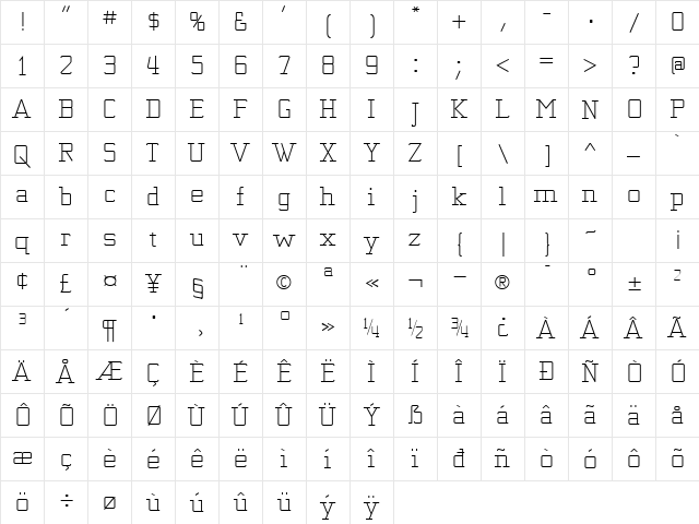 KwersityWider Regular  glyph index