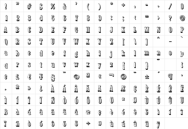 RobertBeckerShadow Bold  glyph index