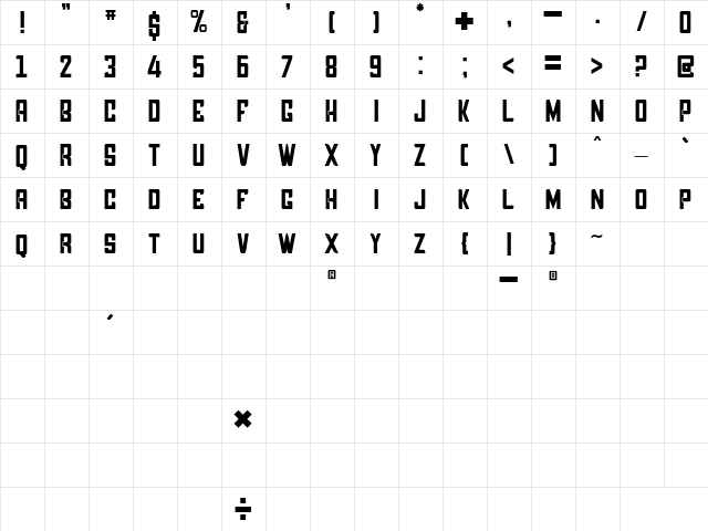 BRONSHONA_1 Regular  glyph index