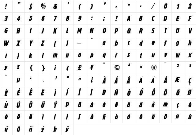 BlockBerthold-ExtraCondensed RomanItalic  glyph index