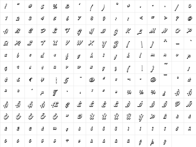 Giulio-Shaded Regular  glyph index