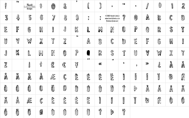 CheapskateOutline Regular  glyph index