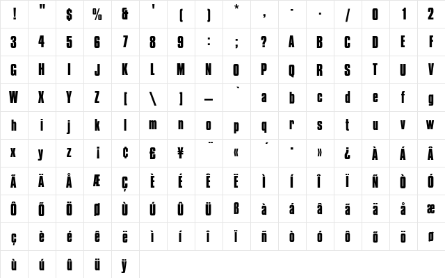 CompactaEF Bold  glyph index