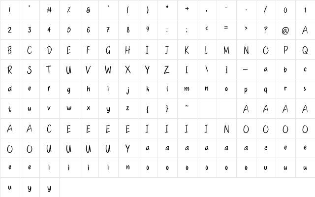 Handmade Brushes Regular  glyph index