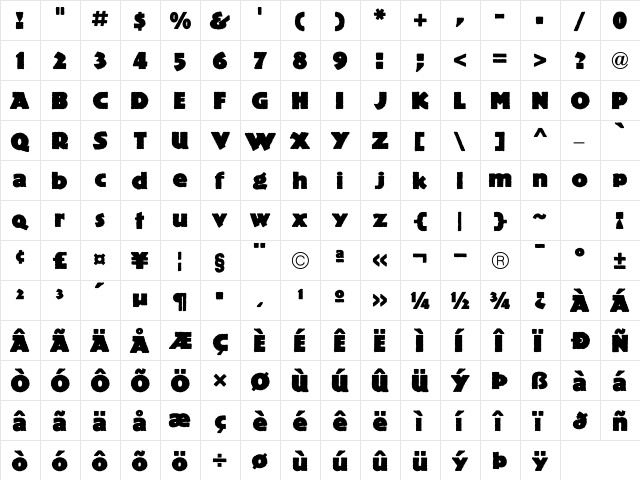 Publicity Gothic ICG Solid Regular  glyph index