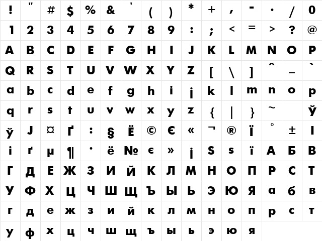 FuturisExtraC Regular  glyph index