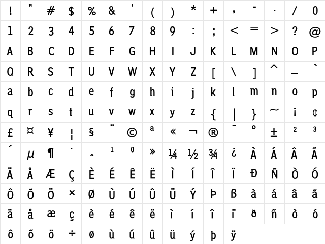 CliqueWedge Bold  glyph index