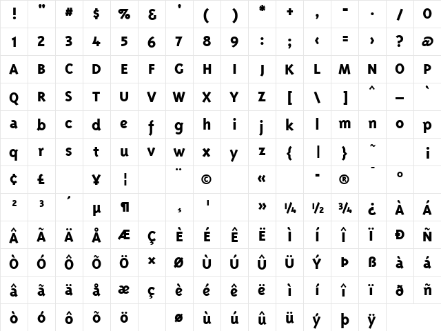 TriplexExtraboldLining Regular  glyph index