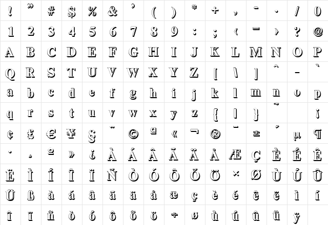 ThamesShadow Bold  glyph index