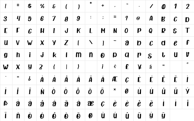 Crafting Island Regular  glyph index