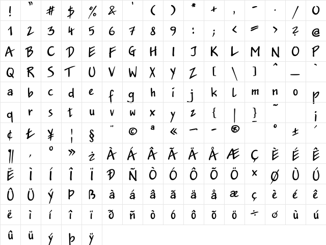 JakobTT Bold  glyph index