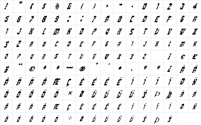 FZ WACKY 21 ITALIC Normal  glyph index