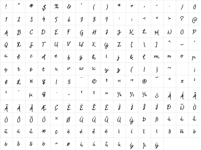 Bonefish Medium  glyph index