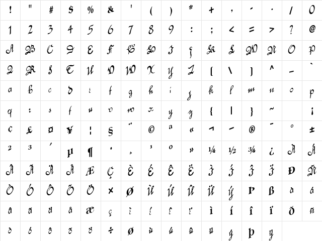 Cap Bold  glyph index