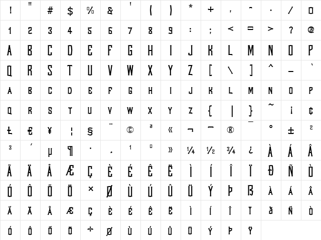 WestWind Regular  glyph index