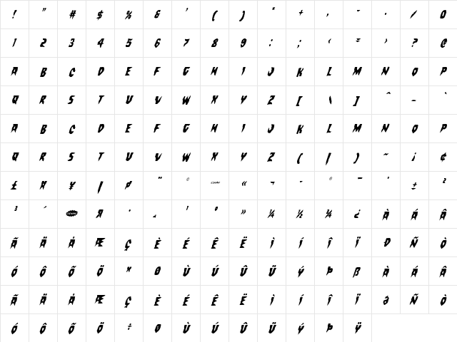 Count Suckula Condensed Italic Condensed Italic  glyph index