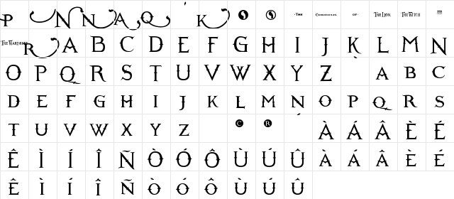 Narnia BLL Regular  glyph index