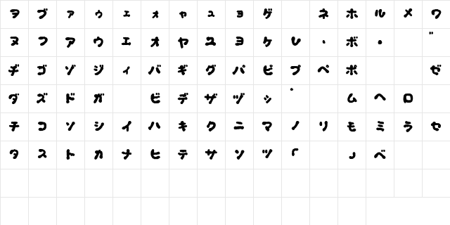 OkonomiKatakana Regular  glyph index