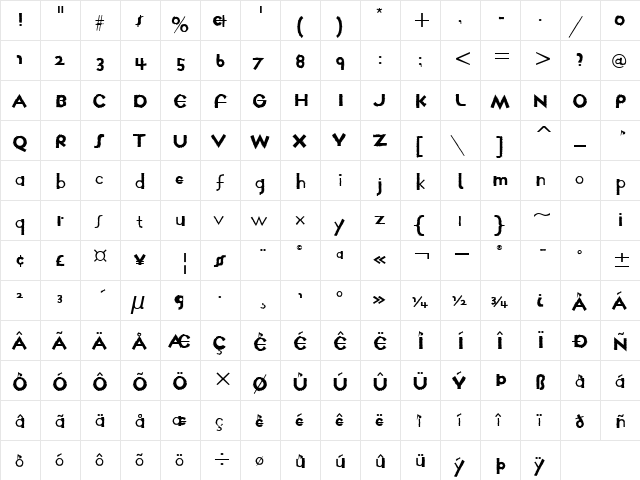 Farmhaus Not So Normal ITC TT Regular  glyph index