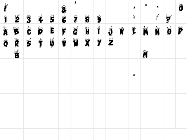 Bing Bam Boum Regular  glyph index