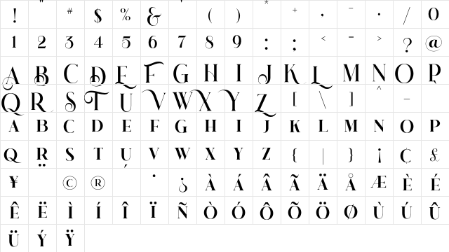 glimmer of light Regular  glyph index