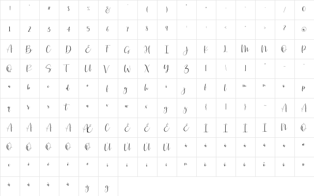 JustlovePersonalUseOnly Regular  glyph index