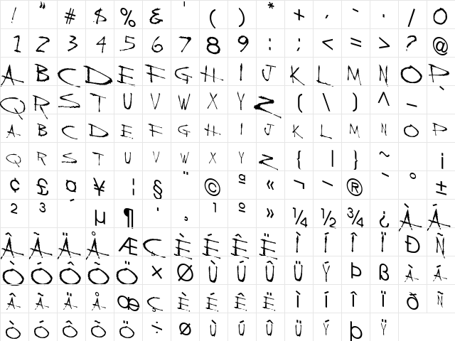 Back Regular  glyph index