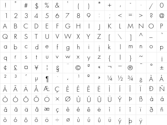 KudosLightSSK Regular  glyph index