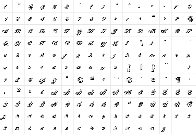 NicholasBeckerShadow-Heavy Regular  glyph index