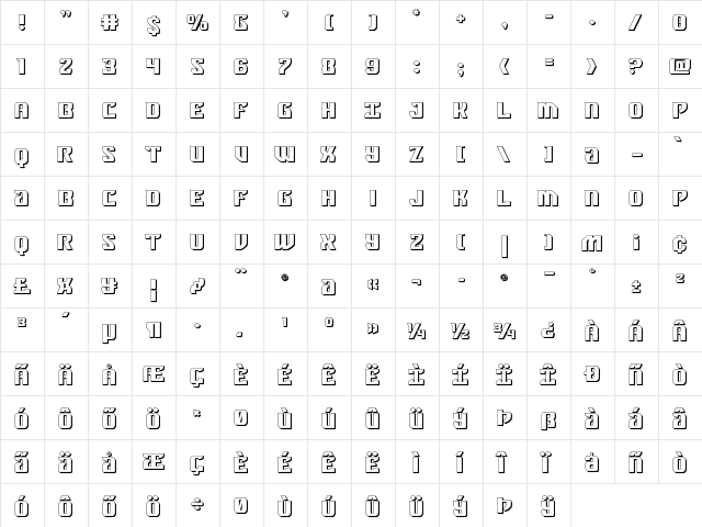 Federal Blue 3D Regular  glyph index