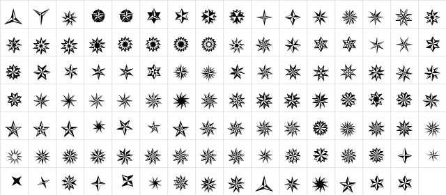 XStarsAndStripesTwo Regular  glyph index