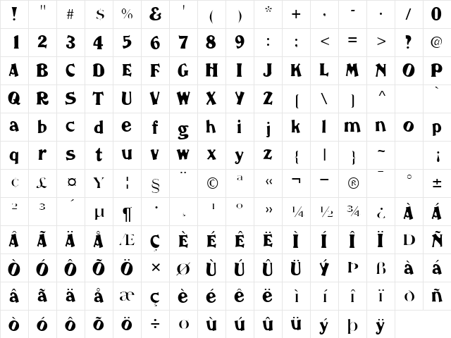 NomadSSK Regular  glyph index