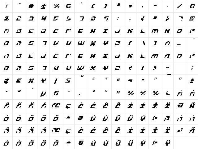 Xenophobia Italic Italic  glyph index