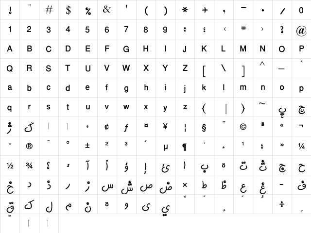 AGT Mihtarlam Regular  glyph index