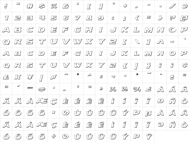 Modi Thorson 3D Italic Italic  glyph index