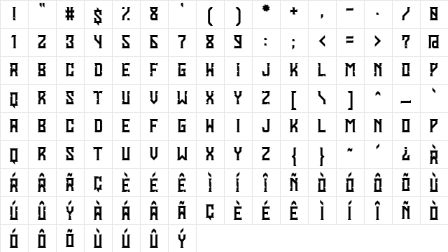 Enguarda Regular  glyph index