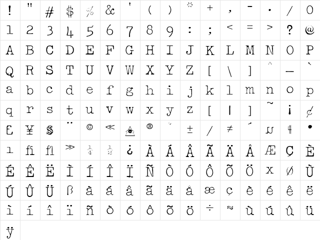 Passport Mono Regular  glyph index