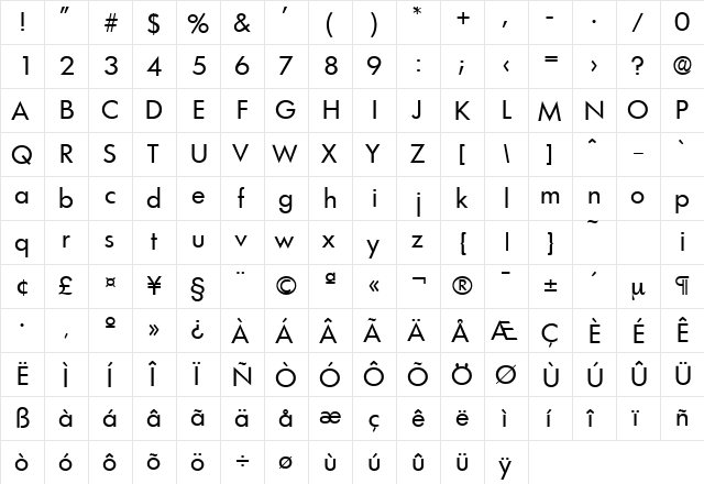 Limerick-Serial Regular  glyph index