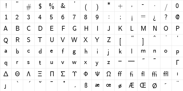 cmss17 Regular  glyph index