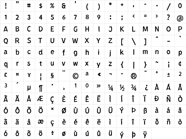 Kurri Island Light Regular  glyph index