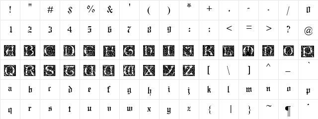 StMichaelChurchRaffle Regular  glyph index