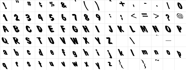 Market Bold Left Regular  glyph index