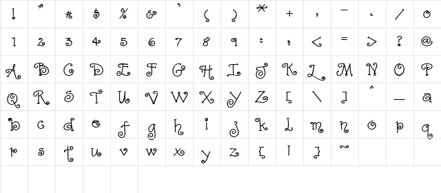 Lindsay Schwoops Regular  glyph index