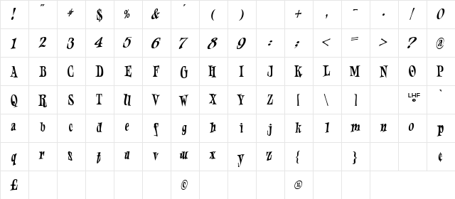 LHF Jester Regular Regular  glyph index
