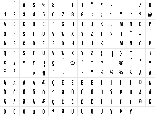 Bebas Neue Regular  glyph index