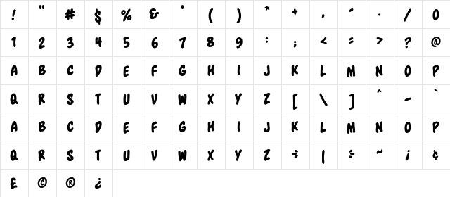 Blowhole BB Regular  glyph index