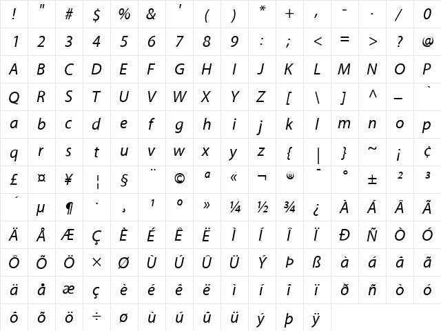 Myriad MM Regular  glyph index