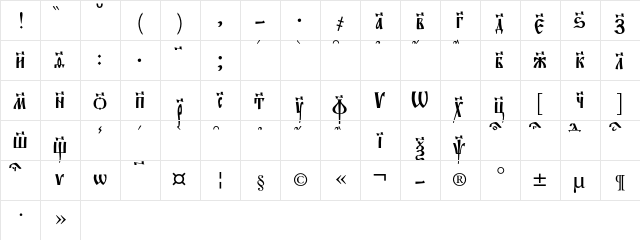 EvangelieC Regular  glyph index