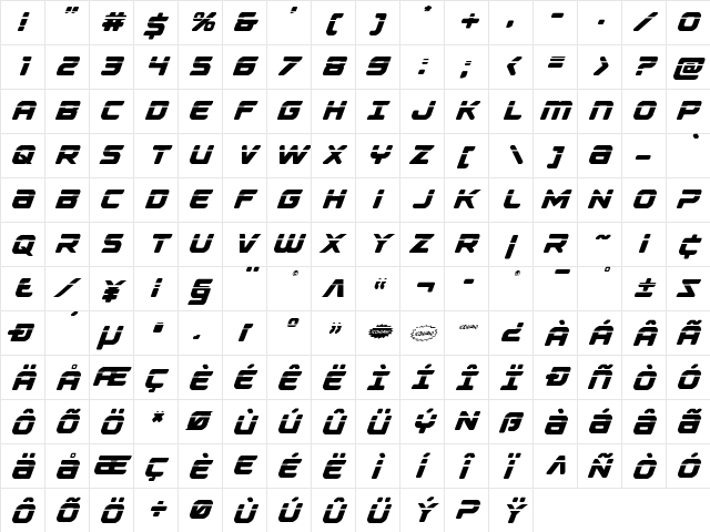 Falcon Punch Laser Regular  glyph index